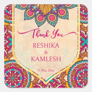 Adesivo Quadrado Cerise mandala rangoli nome personalizado do casam