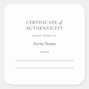 Adesivo Quadrado Certificado de Autenticidade do Art Sticker