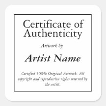 Certificate of Authenticity Art Sticker