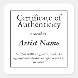 Adesivo Quadrado Certificate of Authenticity Art Sticker