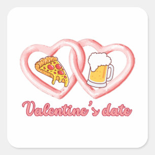 Adesivo Quadrado Cerveja de pizza de data de dia de os namorados