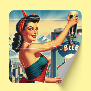 Adesivo Quadrado Cerveja Retro Pinup