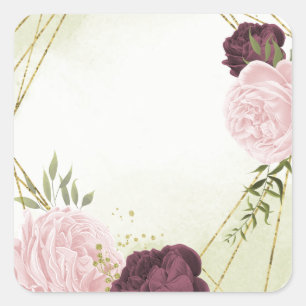 Adesivo Quadrado cervejaria cor-de-rosa flores verde casamento