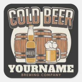 Adesivo Quadrado Cervejaria Personalizada de Cerveja Fria em Barril