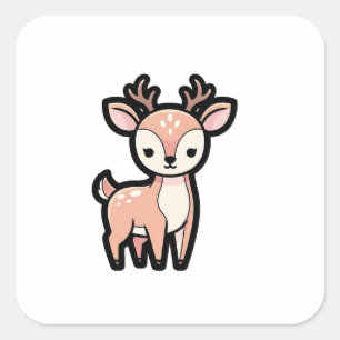Adesivo Quadrado Cervo Calmo – Ilustração de Animal Fofo Kawaii
