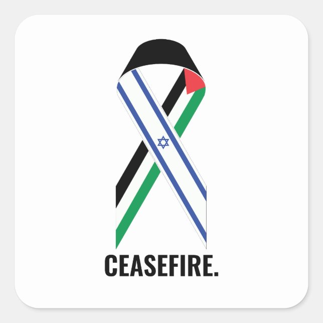 Adesivo Quadrado Cessar-Fogo Israel e Palestina bandeiras de fita b (Frente)