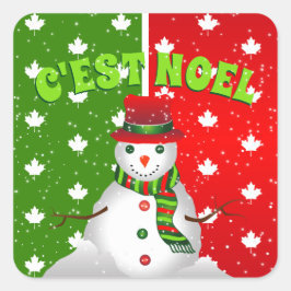 Adesivo Quadrado C'est Noel Snowman Canadian Maple Leaf Christmas