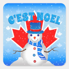 Adesivo Quadrado C'est Noel Snowman Canadian Maple Leaf Christmas