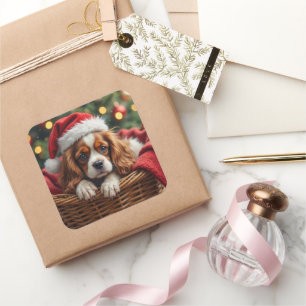 Adesivo Quadrado Cesta Aconchegante do Cavalier King Charles Spanie