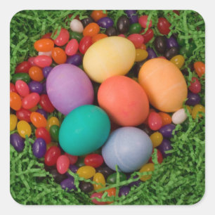 Adesivo Quadrado Cesta da páscoa - o primavera colorido Eggs