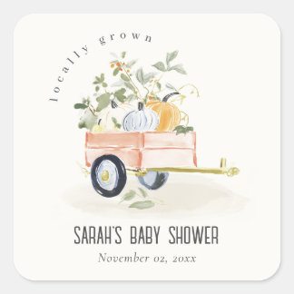 Adesivo Quadrado Cesta de Abóbora Localmente Cultivada Aquarela Chã