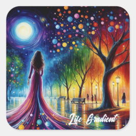 Adesivo Quadrado Céu noturno mágico com larvas e lanternas