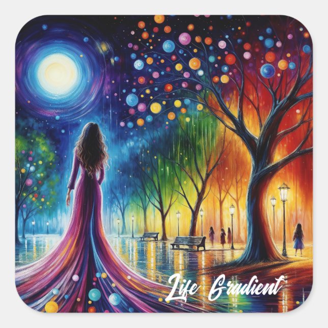 Adesivo Quadrado Céu noturno mágico com larvas e lanternas (Frente)