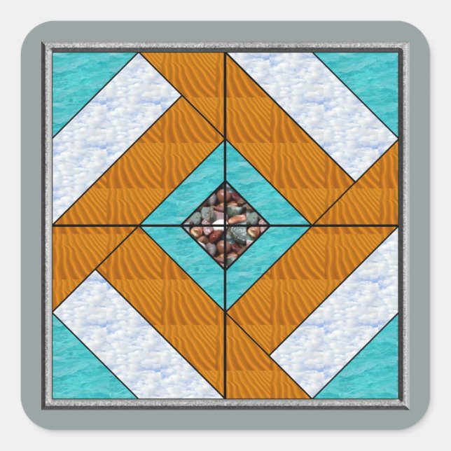 Adesivo Quadrado Céu & rochas coloniais da areia da água do (Frente)