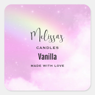 Adesivo Quadrado Céu Rosa Pastel com Negócios de Velas Arco-íris
