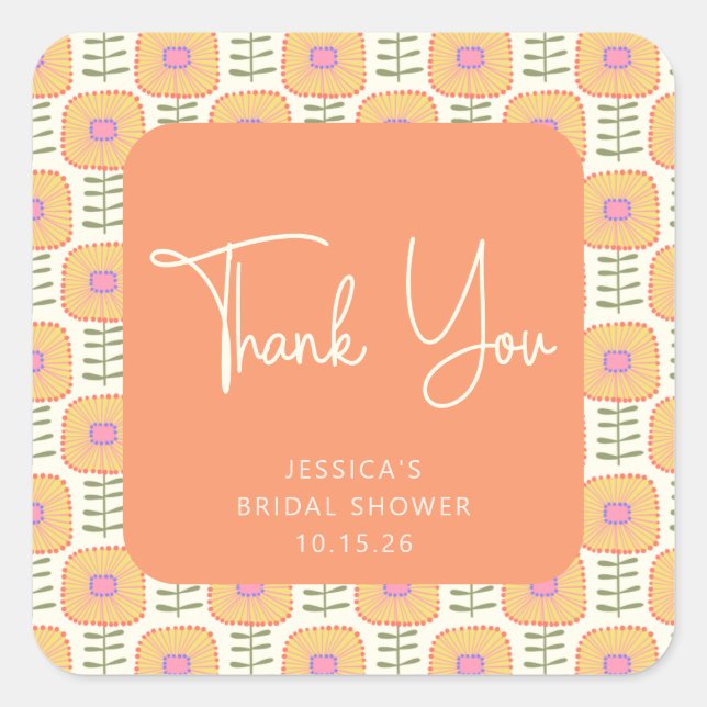 Adesivo Quadrado Chá amarelo escandinavo Flor Laranja Obrigado (Frente)