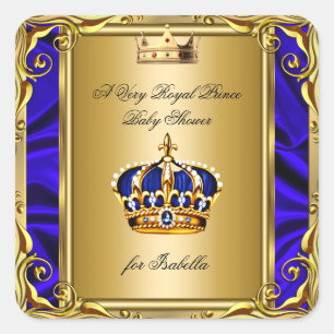 Adesivo Quadrado Chá de Bebê Azul Real Príncipe Dourado Regal