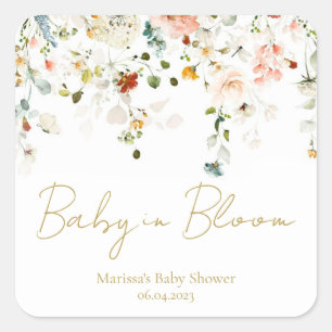 Adesivo Quadrado Chá de Bebê Baby in Bloom