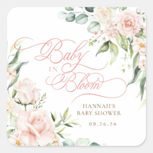 Adesivo Quadrado Chá de Bebê Baby in Bloom Florals