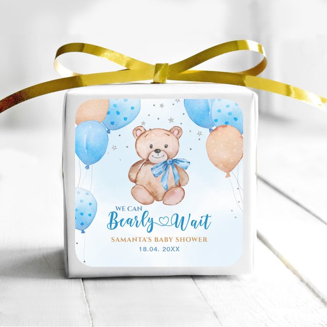 Adesivo Quadrado Chá de bebê Bearly Wait (Criador carregado)