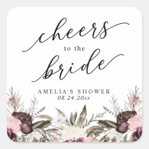 Adesivo Quadrado Chá de Bebê Boho Floral Borgonha