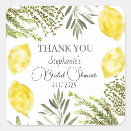 Adesivo Quadrado Chá de Bebê Botânico Ervas Cidras Aquarela