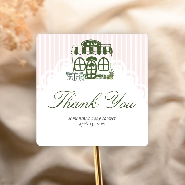 Adesivo Quadrado Chá de Bebê Café Bebe  (Baby is Brewing Coffee Cafe Bebe Baby Shower Sticker)