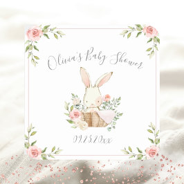 Adesivo Quadrado Chá de Bebê Coelho Bunny Floral Rosa