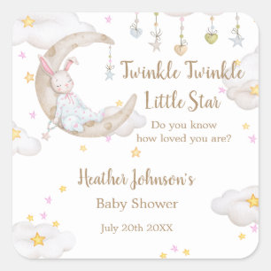 Adesivo Quadrado Chá de Bebê Coelho Twinkle Twinkle Little Star