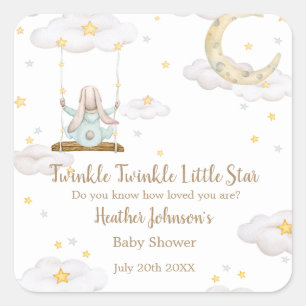 Adesivo Quadrado Chá de Bebê Coelho Twinkle Twinkle Little Star