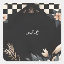 Adesivo Quadrado Chá de Bebê Criativo Ilustrado em Estilo Retrô