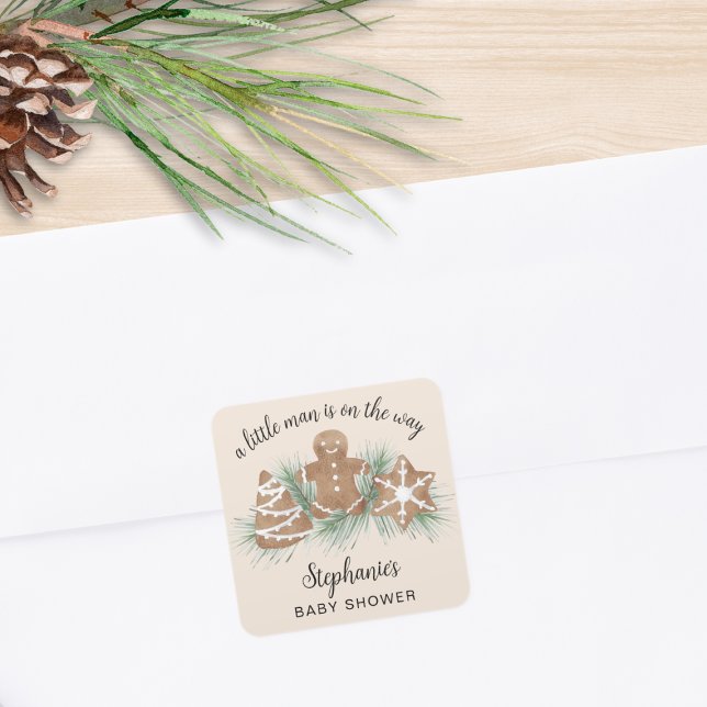 Adesivo Quadrado Chá de Bebê de Biscoito de Natal (Criador carregado)