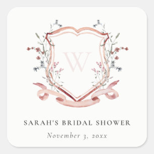 Adesivo Quadrado Chá de Bebê de Noiva com Crista de Flor Silvestre 
