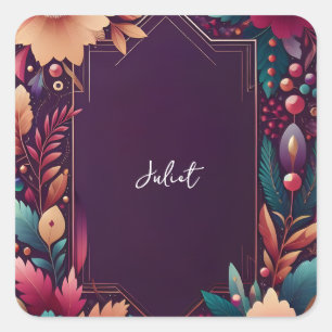 Adesivo Quadrado Chá de Bebê de Noiva em Tom de Joia Ousado com Azu