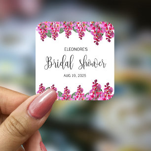 Adesivo Quadrado Chá de Bebê de Noiva Wisteria Fuchsia Rosa