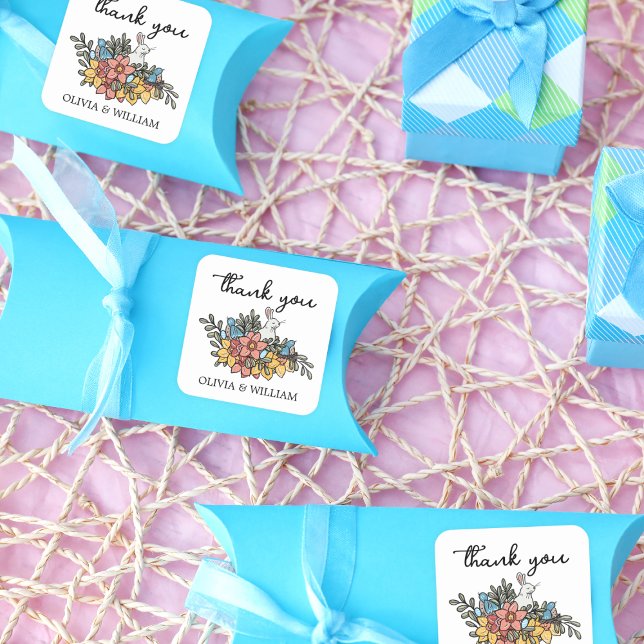 Adesivo Quadrado Chá de Bebê de Páscoa Obrigado (Criador carregado)