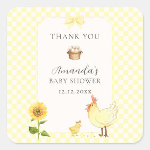 Adesivo Quadrado Chá de Bebê do Galo Xadrez Rústico com Girassóis