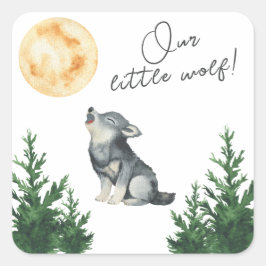 Adesivo Quadrado Chá de Bebê do Nosso Pequeno Lobo