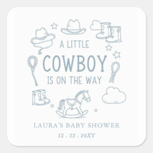 Adesivo Quadrado Chá de Bebê do Pequeno Cowboy