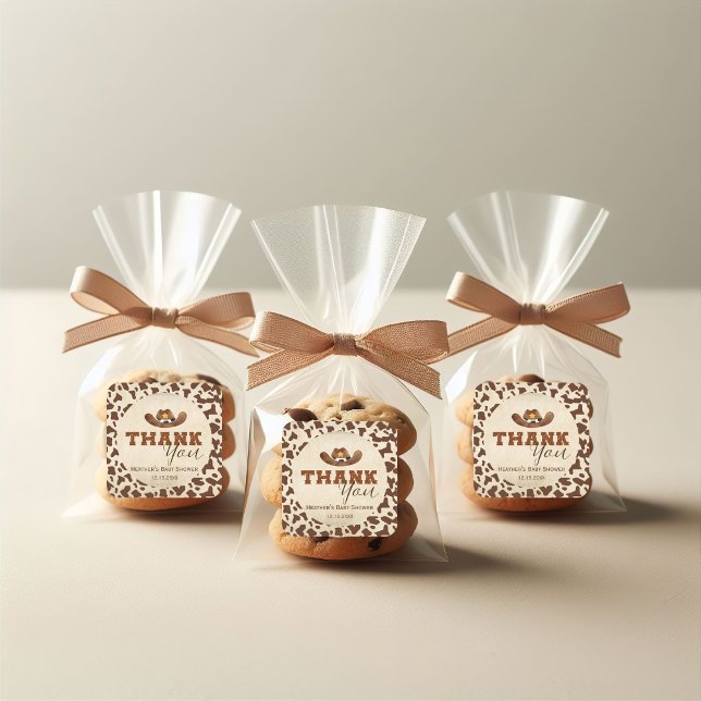 Adesivo Quadrado Chá de Bebê do Pequeno Cowboy do Oeste (Criador carregado)