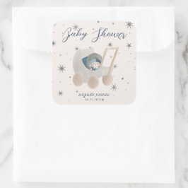 Adesivo Quadrado Chá de Bebê do Urso Celestial Fofo