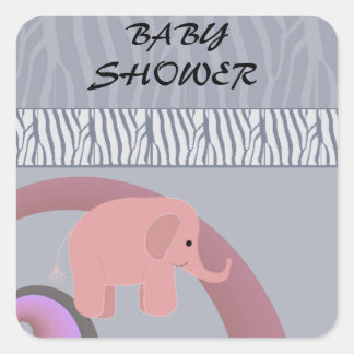 Adesivo Quadrado Chá de Bebê Elefante Rosa