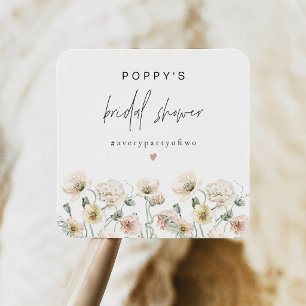 Adesivo Quadrado Chá de Bebê Flor Silvestre Pastel Rústico Papoula