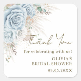 Adesivo Quadrado Chá de Bebê Floral Azul Pastel Boho Grama das Pamp