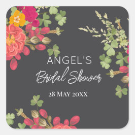 Adesivo Quadrado Chá de Bebê Floral de Verão