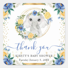 Adesivo Quadrado Chá de Bebê Floral Elefante Cute Jungle Aquarela