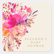 Chá de Bebê Floral em Aquarela Rosa Elegante Creme