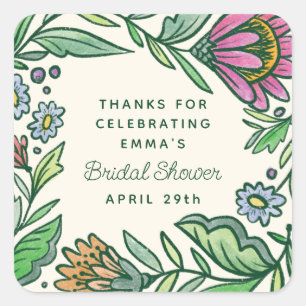 Adesivo Quadrado Chá de Bebê Floral Folclórico Escandinavo Artístic