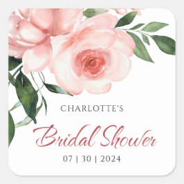 Adesivo Quadrado Chá de Bebê Floral Rosa Bege