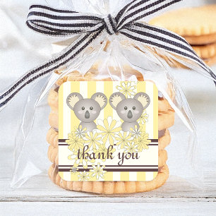 Adesivo Quadrado Chá de Bebê Gêmeo / Aniversário Koala Obrigado